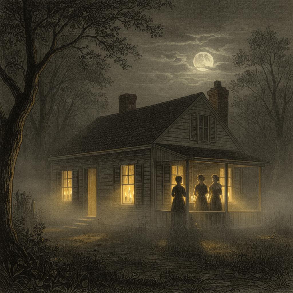 Artist's impression of the Fox sisters' cottage in Hydesville, New York, 1848